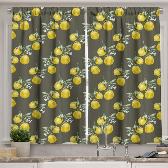 Ambesonne Nature Kitchen Curtains, Lemon Branches Growth, 55"x39", Olive Green Yellow