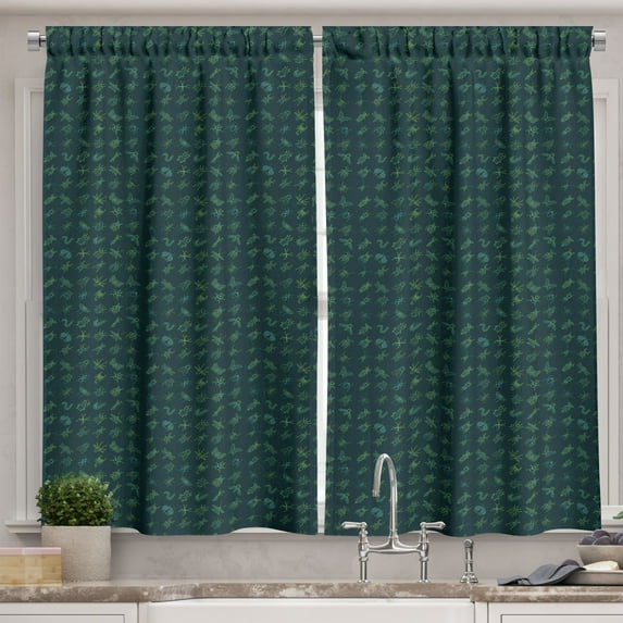 Ambesonne Nature Kitchen Curtains, Minimal Eco Drawings Art, 55"x45", Teal and Multicolor
