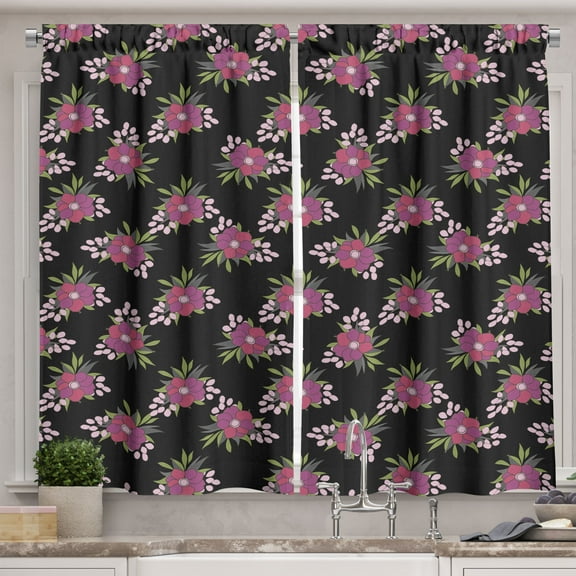 Ambesonne Nature Kitchen Curtains, Overview Scene of Flowers, 55"x36", Multicolor