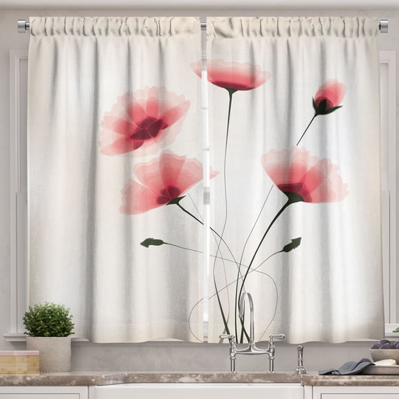 Ambesonne Nature Kitchen Curtains, Romantic Buds Flowers, 55"x45", Pink Green and White