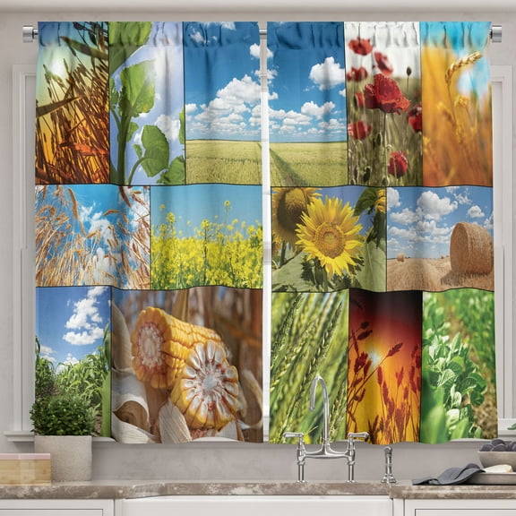 Ambesonne Nature Kitchen Curtains, Sunflower Corn Wheat, 55"x24", Multicolor