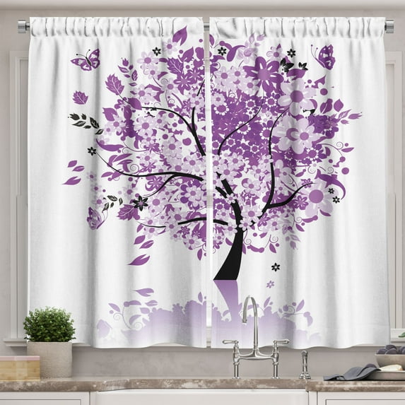 Ambesonne Nature Kitchen Curtains, Tree of Life, 55"x39", Lilac Purple