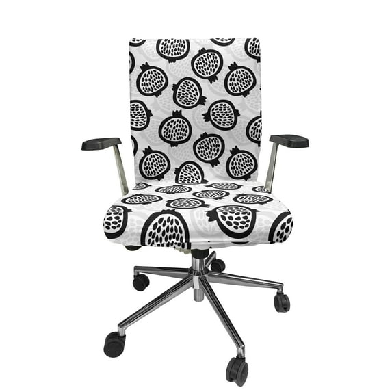 Ambesonne Nature Office Chair Cover Stretchable High Back, Monochrome Pomegranates Plot, Charcoal Grey and White