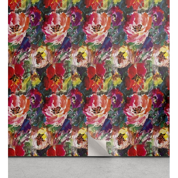 Ambesonne Nature Peel & Stick Wallpaper for Home, Blooming Poppy Print Garden, 13"x36", Dark Coral and Multicolor