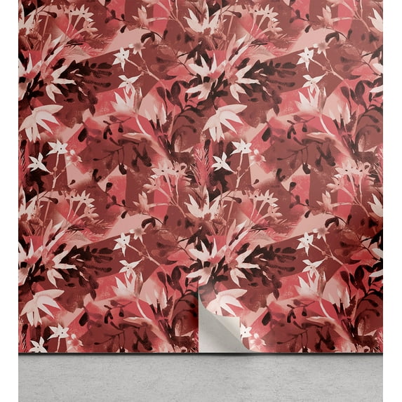 Ambesonne Nature Peel & Stick Wallpaper for Home, Flowers Watercolor Fashion, 13"x72", Dark Coral Blush and Pink