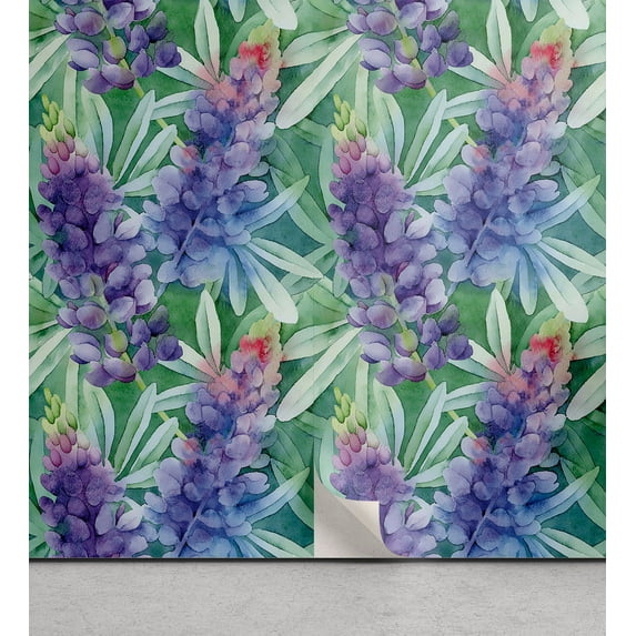 Ambesonne Nature Peel & Stick Wallpaper for Home, Garden Botany Lupine Sketch, 13"x72", Fern Green and Violet