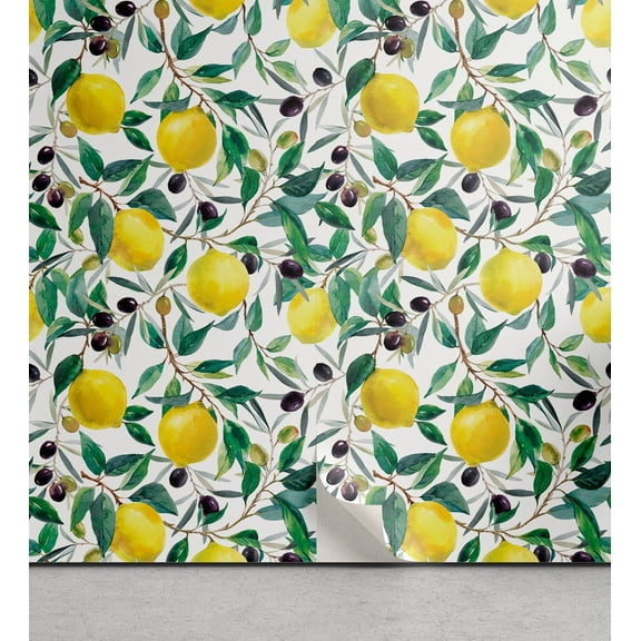 Ambesonne Nature Peel & Stick Wallpaper for Home, Lemon Olive Foliage Plot, 13"x72", Earth Yellow and Dark Green