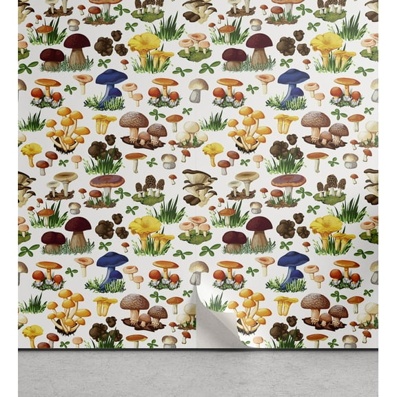 Ambesonne Nature Peel & Stick Wallpaper for Home, Mushrooms Wild Organic, 13"x100", Multicolor