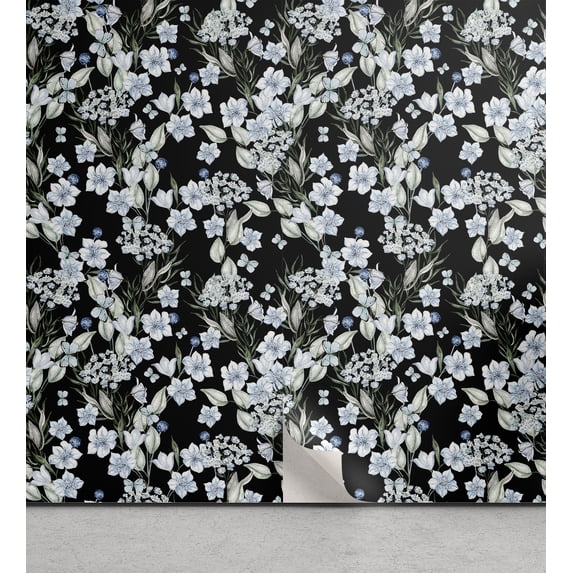 Ambesonne Nature Peel & Stick Wallpaper for Home, Rose Lavender Eucalyptus, 13"x100", Pale Green and Soft Blue
