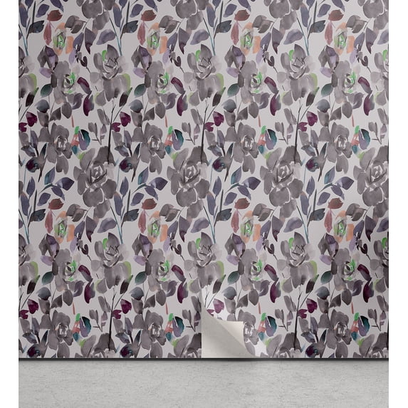 Ambesonne Nature Peel & Stick Wallpaper for Home, Roses Retro Garden Pattern, 13"x100", Pale Grey and Sand Brown