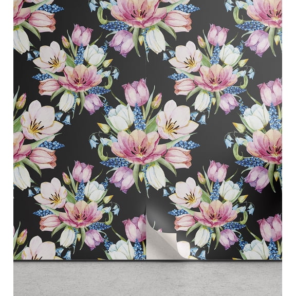Ambesonne Nature Peel & Stick Wallpaper for Home, Spring Flowers Vintage Plot, 13"x36", Pale Fuchsia and Lime Green