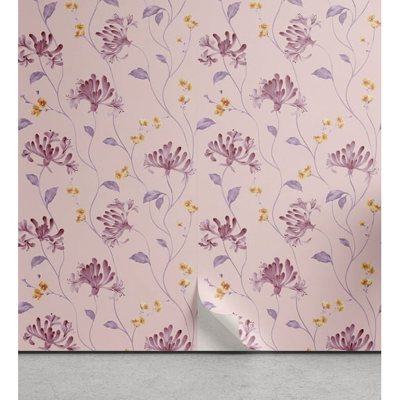 Ambesonne Nature Peel & Stick Wallpaper for Home, Tropical-Like Flowers Plot, 13"x36", Dried Rose and Earth Yellow