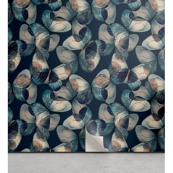 Ambesonne Nature Peel & Stick Wallpaper for Home, Wild Jungle Boho Butterfly, 13"x36", Dark Sky Blue Dusk