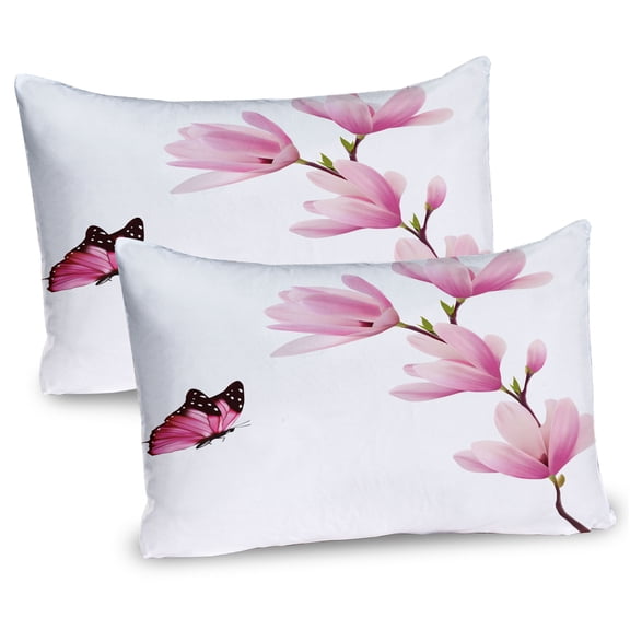 Ambesonne Nature Pillow Sham 2 Pack, Blossom Branch Flowers, 26"x20", Pink Maroon Burgundy