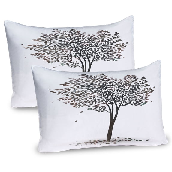 Ambesonne Nature Pillow Sham 2 Pack, Fall Leaves Solititude, 30"x20", Brown White