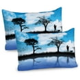 thumbnail image 1 of Ambesonne Nature Pillow Sham 2 Pack, Man Dog Lake Tree Moon, 36"x20", Sky Blue Black White, 1 of 3