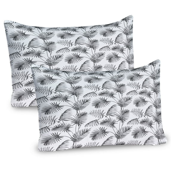 Ambesonne Nature Pillow Sham 2 Pack, Palm Leaf Botanic Island, 36"x20", Dimgrey and White