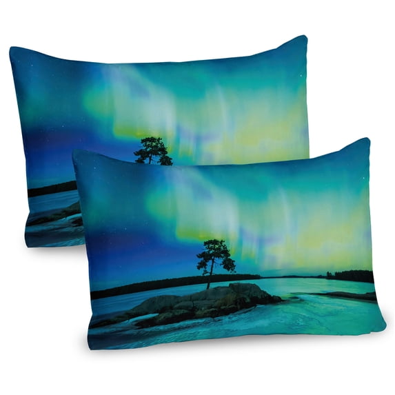Ambesonne Nature Pillow Sham 2 Pack, Rocky Stone River, 30"x20", Teal Blue Lime Green
