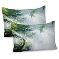 thumbnail image 1 of Ambesonne Nature Pillow Sham 2 Pack, Sunbeams Shadows Idyllic, 26"x20", Green White, 1 of 3
