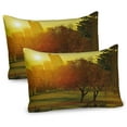 thumbnail image 1 of Ambesonne Nature Pillow Sham 2 Pack, Sunset over City Park, 30"x20", Fern Green Dark Orange, 1 of 3