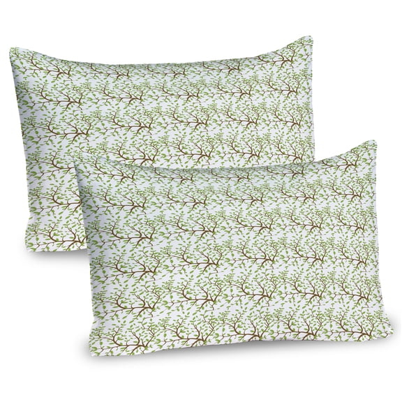 Ambesonne Nature Pillow Sham 2 Pack, Tree Leaves Illustration, 36"x20", Lime Green and Fawn