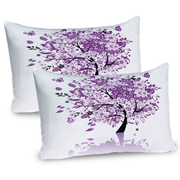 Ambesonne Nature Pillow Sham 2 Pack, Tree of Life, 26"x20", Lilac Purple