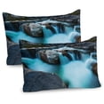 thumbnail image 1 of Ambesonne Nature Pillow Sham 2 Pack, Waterfall Basalt Rocks, 36"x20", Sky Blue Grey Green, 1 of 3