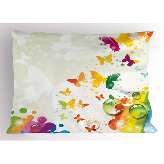 Ambesonne Nature Pillow Sham, Butterfly Festival Art, 36" X 20", Multicolor
