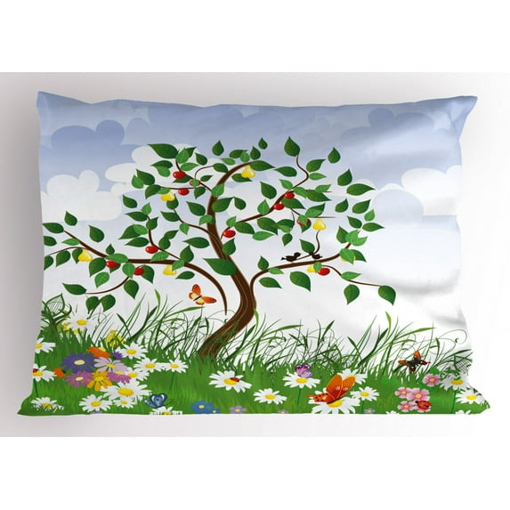 Ambesonne Nature Pillow Sham, Cartoon Garden Colorful, 26" X 20", Multicolor
