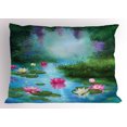 thumbnail image 1 of Ambesonne Nature Pillow Sham, Fantasy Pond Water Lily, 26" X 20", Aqua Pink Green, 1 of 2