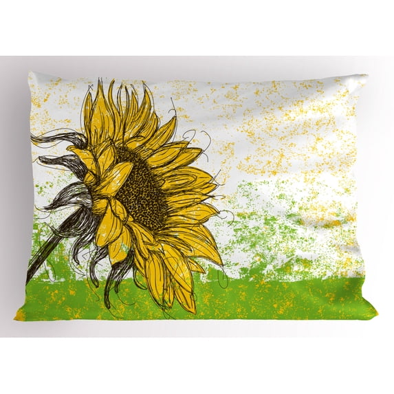 Ambesonne Nature Pillow Sham, Floral with Sunflowers, 26" X 20", Multicolor