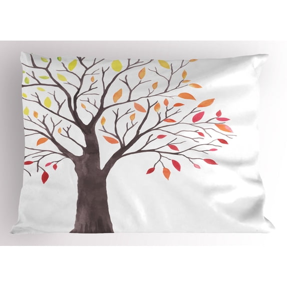 Ambesonne Nature Pillow Sham, Forest Trees with Leaves, 26" X 20", Multicolor