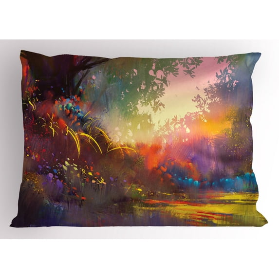 Ambesonne Nature Pillow Sham, Lake Art Brush, 26" X 20", Multicolor