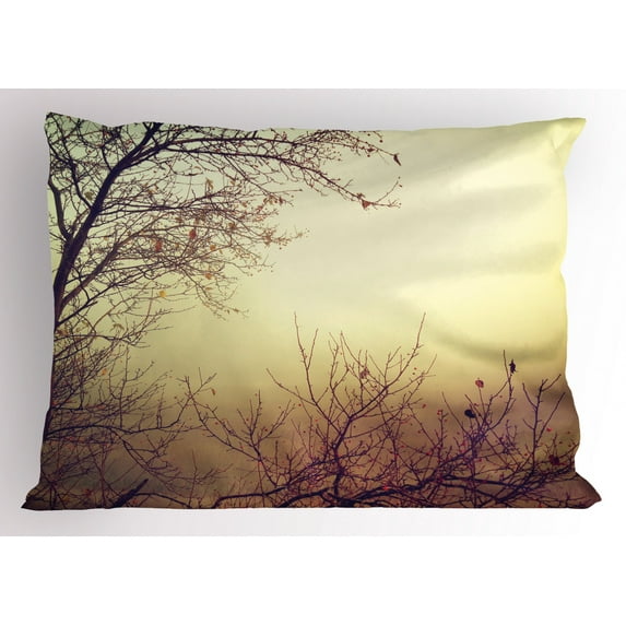 Ambesonne Nature Pillow Sham, Vintage Leafless Autumn, 26" X 20", Sepia