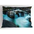 thumbnail image 1 of Ambesonne Nature Pillow Sham, Waterfall Basalt Rocks, 26" X 20", Sky Blue Grey Green, 1 of 2