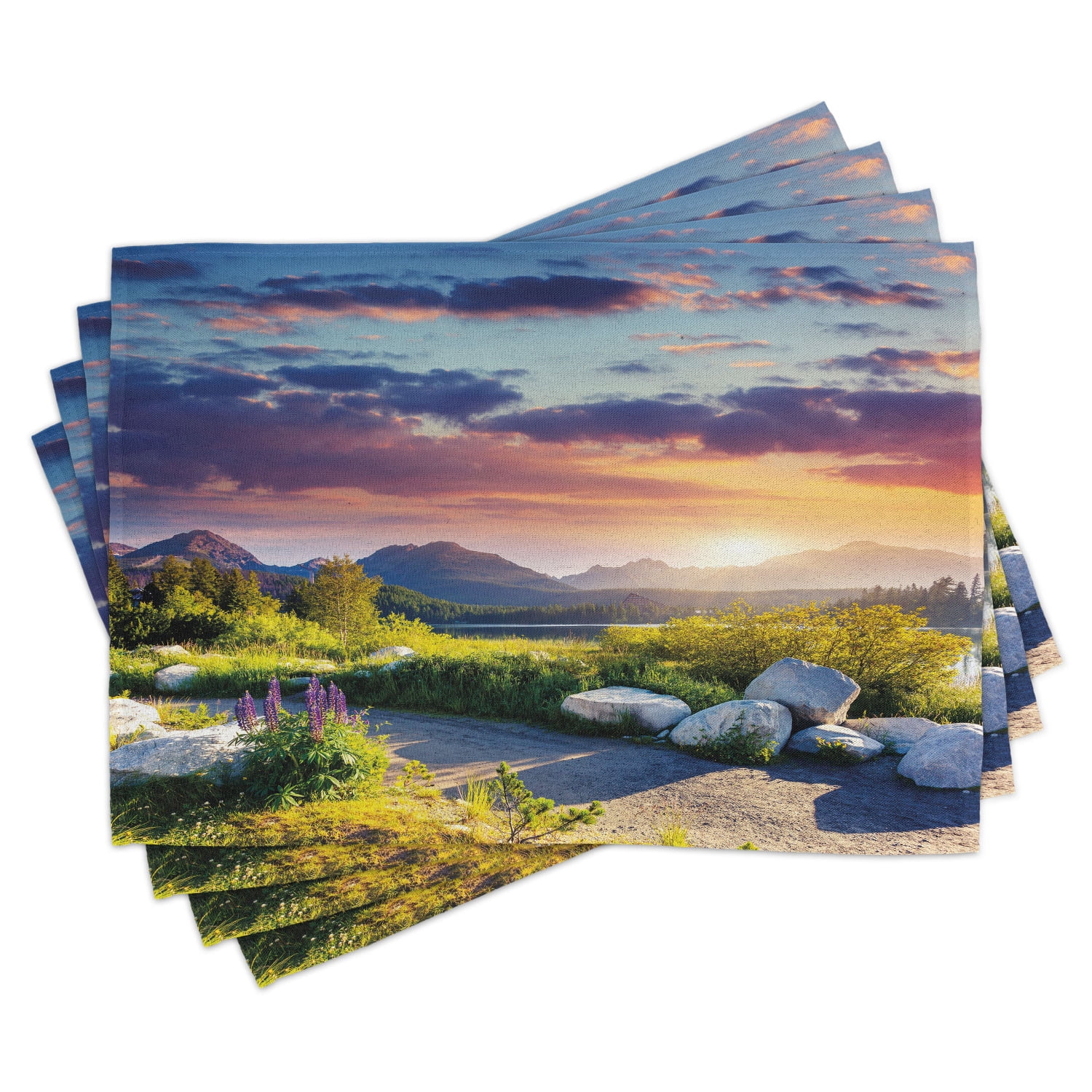 Ambesonne Nature Place Mats Set of 4, Idyllic Sky Europe Park, Standard ...