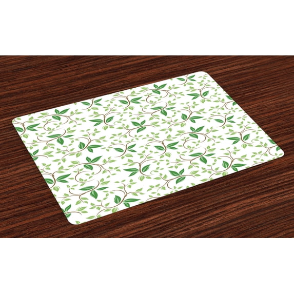 Ambesonne Nature Place Mats Set of 4, Ivy Green Leaves, Standard Size, Green Brown