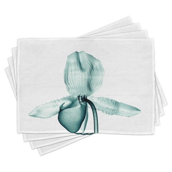 Ambesonne Nature Place Mats Set of 4, Modern Flower X-Ray, Standard Size, Teal White
