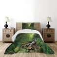 thumbnail image 1 of Ambesonne Nature Quilted Bedspread Set 2 Pcs, Idyllic Forest Design, Twin Size, Emerald Hunter Green, 1 of 3