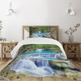thumbnail image 1 of Ambesonne Nature Quilted Bedspread Set 2 Pcs, Rocks in Waterfall Lake, Twin Size, Green Blue and Brown, 1 of 5