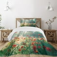 thumbnail image 1 of Ambesonne Nature Quilted Bedspread Set 2 Pcs, Wild Red Poppy Field, Twin Size, Red Green Yellow, 1 of 5