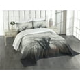thumbnail image 1 of Ambesonne Nature Quilted Bedspread Set 3 Pcs, Autumn Tree in Fog Dark, King Size, Grey, 1 of 5