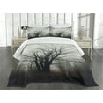 thumbnail image 1 of Ambesonne Nature Quilted Bedspread Set 3 Pcs, Autumn Tree in Fog Dark, Queen Size, Grey, 1 of 5