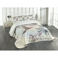 thumbnail image 1 of Ambesonne Nature Quilted Bedspread Set 3 Pcs, Birds Hibiscus Flowers, King Size, Teal Brown, 1 of 5