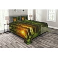 thumbnail image 1 of Ambesonne Nature Quilted Bedspread Set 3 Pcs, Fresh Morning Scenery, King Size, Green Marigold Beige, 1 of 3
