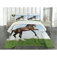 thumbnail image 1 of Ambesonne Nature Quilted Bedspread Set 3 Pcs, Horse Pacing on Grass, King Size, Blue Green Brown, 1 of 5