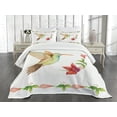 thumbnail image 1 of Ambesonne Nature Quilted Bedspread Set 3 Pcs, Hummingbird Art, Queen Size, Red and Green, 1 of 5