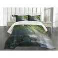 thumbnail image 1 of Ambesonne Nature Quilted Bedspread Set 3 Pcs, Jungle Sunlight Trees, King Size, Green White, 1 of 5