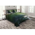 thumbnail image 1 of Ambesonne Nature Quilted Bedspread Set 3 Pcs, Jungle Sunlight Trees, Queen Size, Green White, 1 of 3