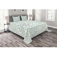 thumbnail image 1 of Ambesonne Nature Quilted Bedspread Set 3 Pcs, Leaf Braches Pattern, King Size, Sage Green Turquoise, 1 of 3